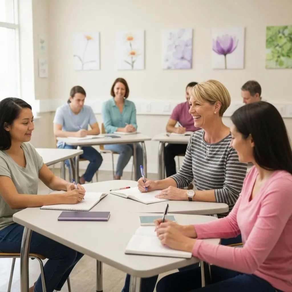 Participants In A Therapeutic Group Session During Residential Treatment