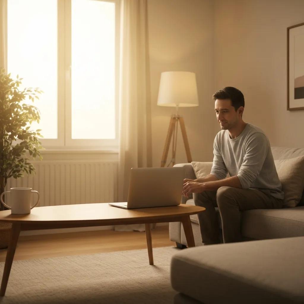 Comfortable home setting for outpatient detox services with a person in a telehealth session