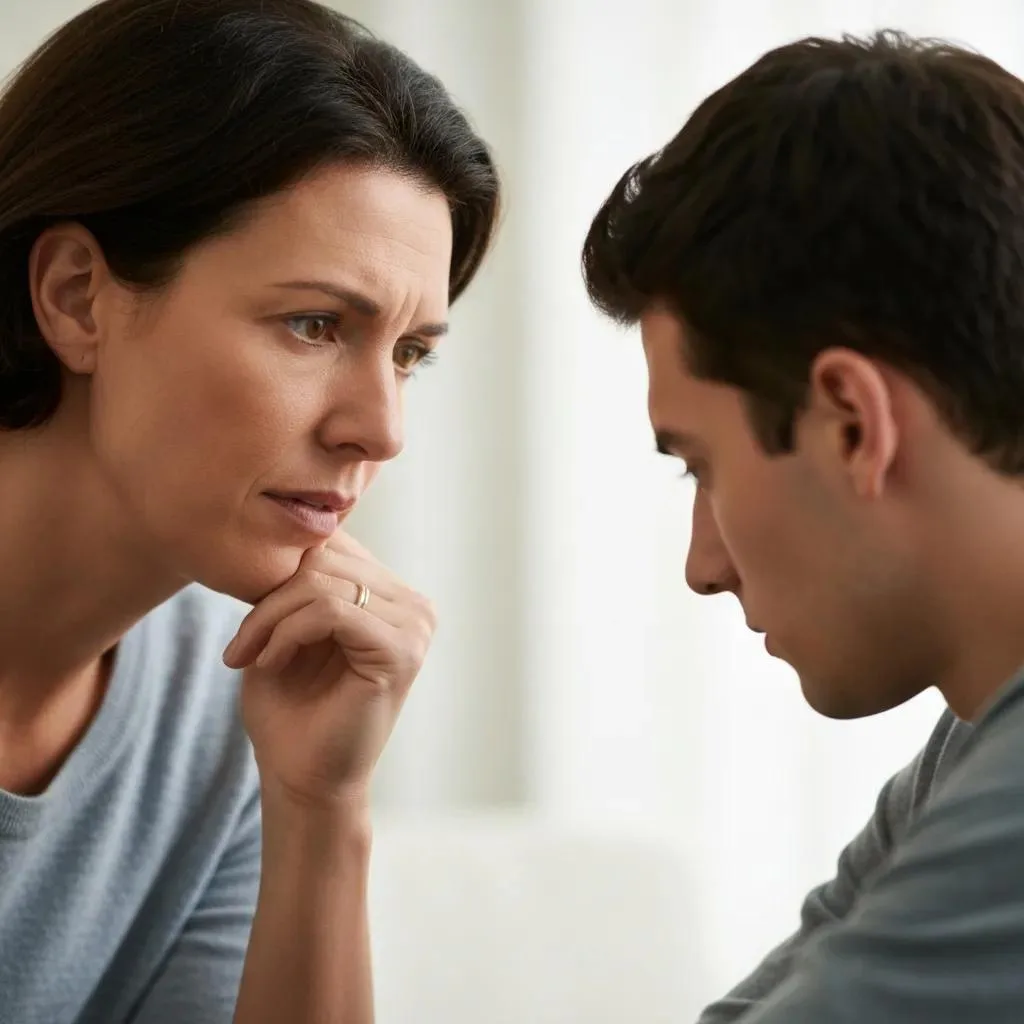 Concerned Family Member Noticing Warning Signs Of Substance Use In A Loved One