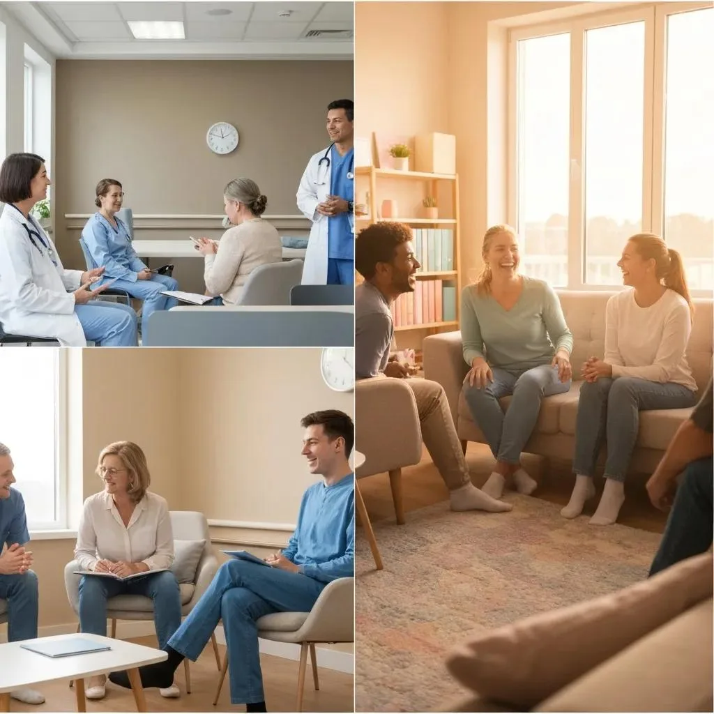 Side-By-Side View Of Residential And Outpatient Therapy Settings To Illustrate Treatment Options