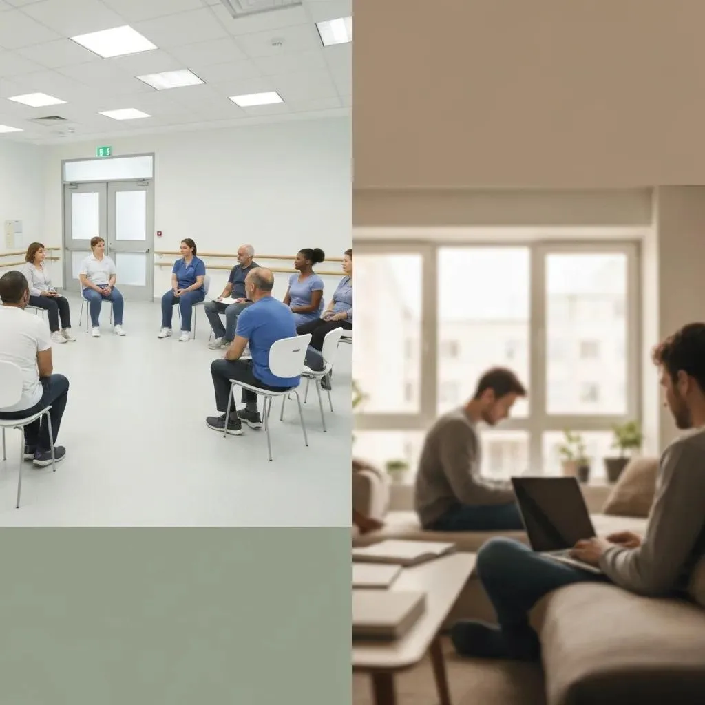 Side-By-Side View Of An Inpatient Facility And An Outpatient Therapy Space To Show Different Care Settings