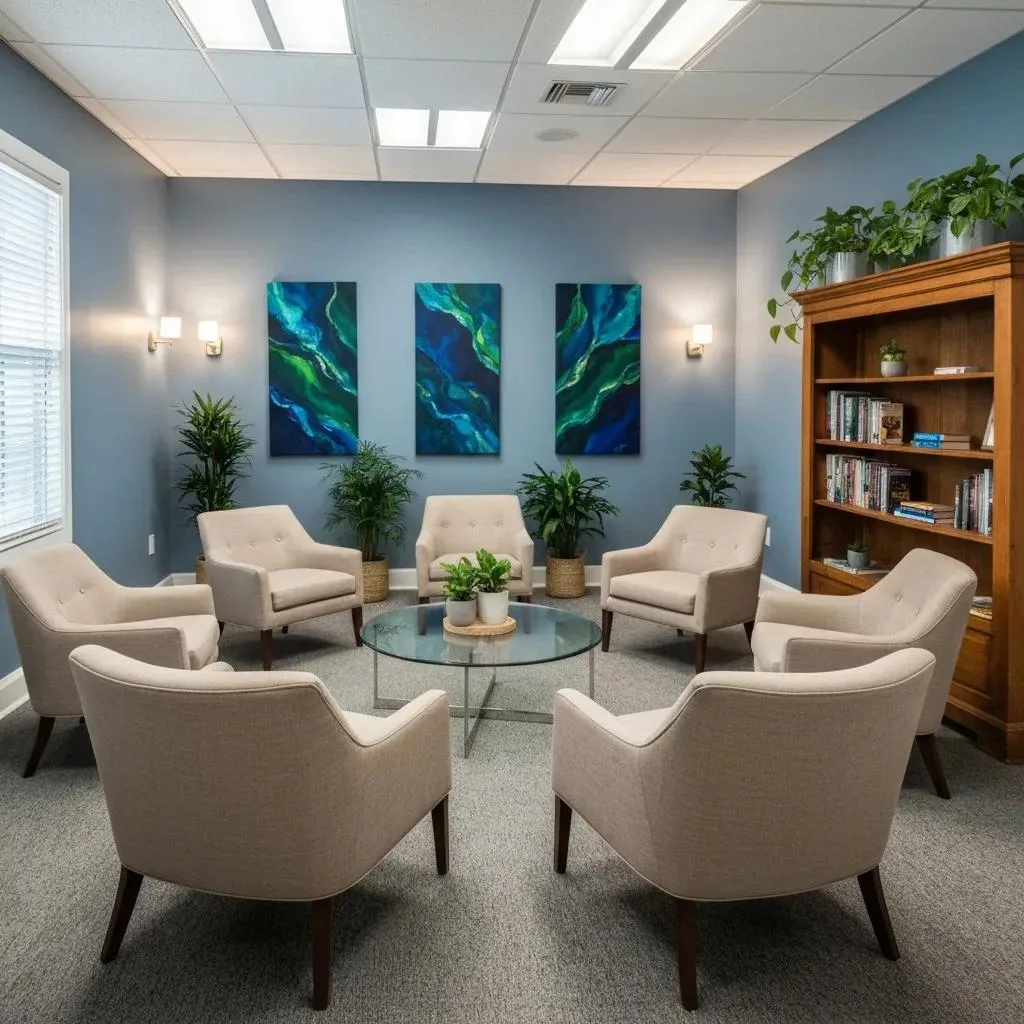 Comfortable Therapy Room Set Up For Group And Individual Sessions Used In Evidence-Based Addiction Treatment