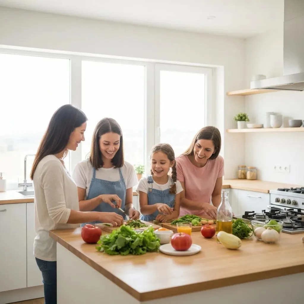Family Preparing A Meal Together To Support Healthy Eating After Treatment