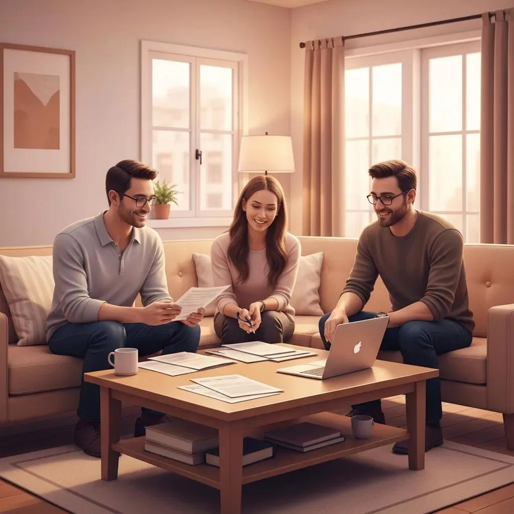 Family Discussing Addiction Treatment Options With Insurance Documents In A Cozy Living Room