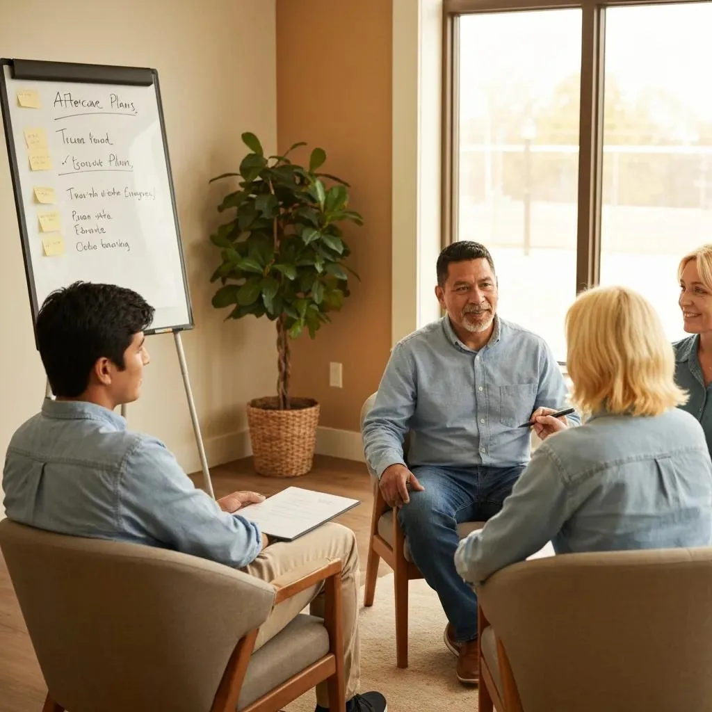 Family Meeting With Counselor To Plan Aftercare And Support Long-Term Recovery