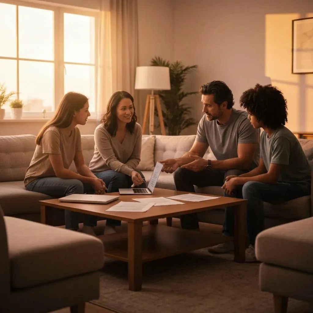 Family Discussing Insurance Options For Addiction Treatment In A Cozy Living Room
