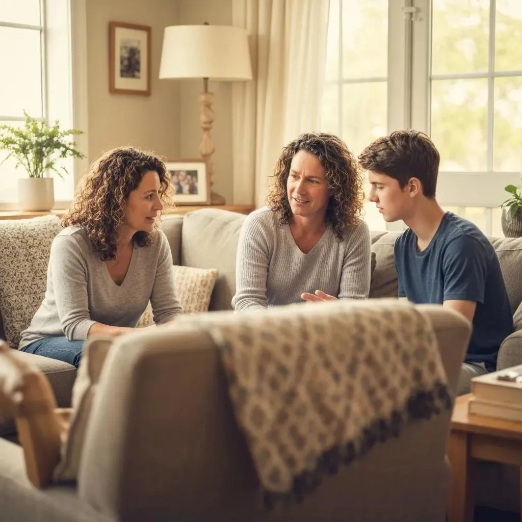 Family Meeting To Discuss Aftercare And Support Options In A Warm, Home-Like Setting