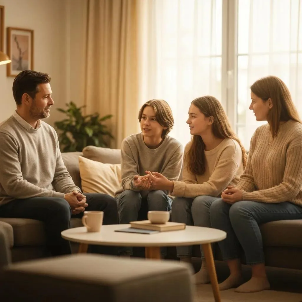 Family Members Having A Calm, Supportive Conversation About Recovery