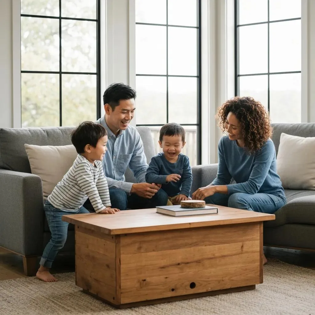 Family providing emotional support during recovery, engaged in a joyful activity at home, emphasizing the importance of family involvement in detox and recovery processes.
