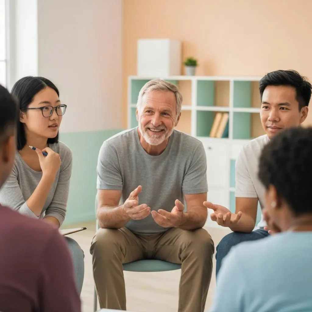 A Group Therapy Session Showing Peer Support During Recovery