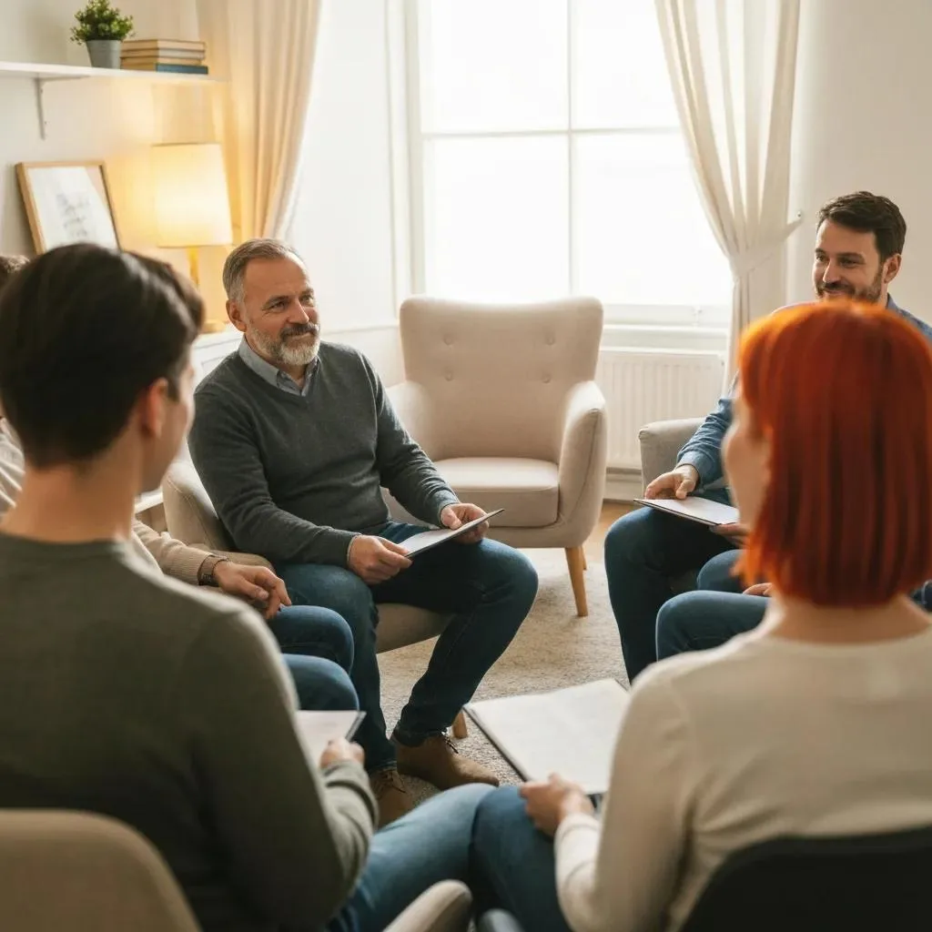 Drug Rehab A Group Therapy Session In A Supportive Setting, Highlighting Community In Recovery