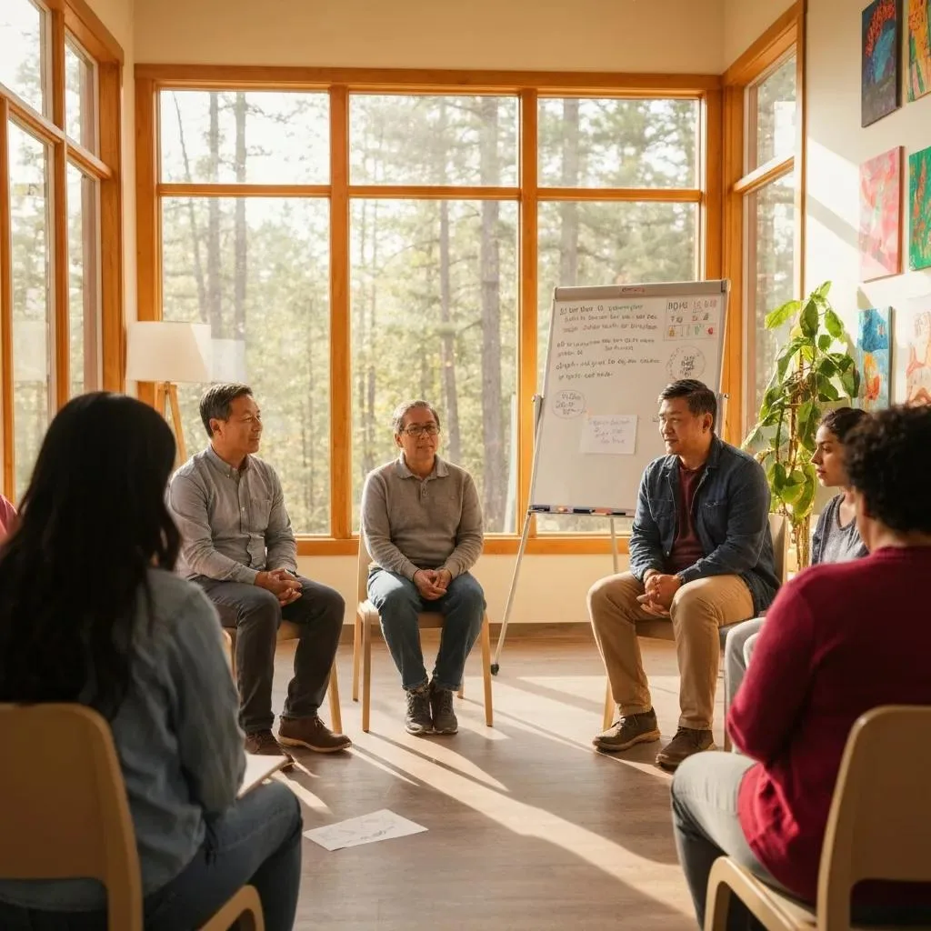 Group Therapy Session During Inpatient Holistic Rehab Showing Peer Support
