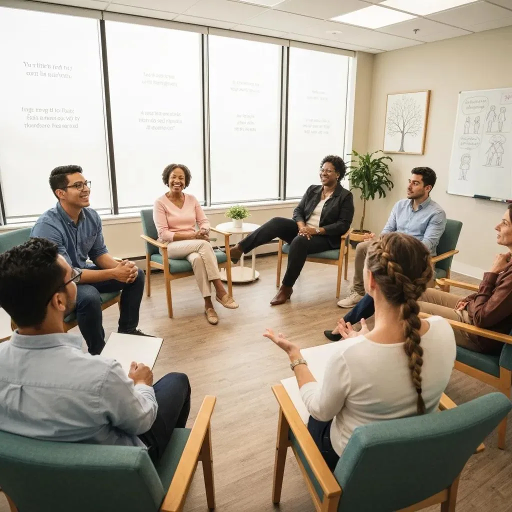 Group Therapy Session In An Outpatient Treatment Program Showcasing Community Support And Engagement
