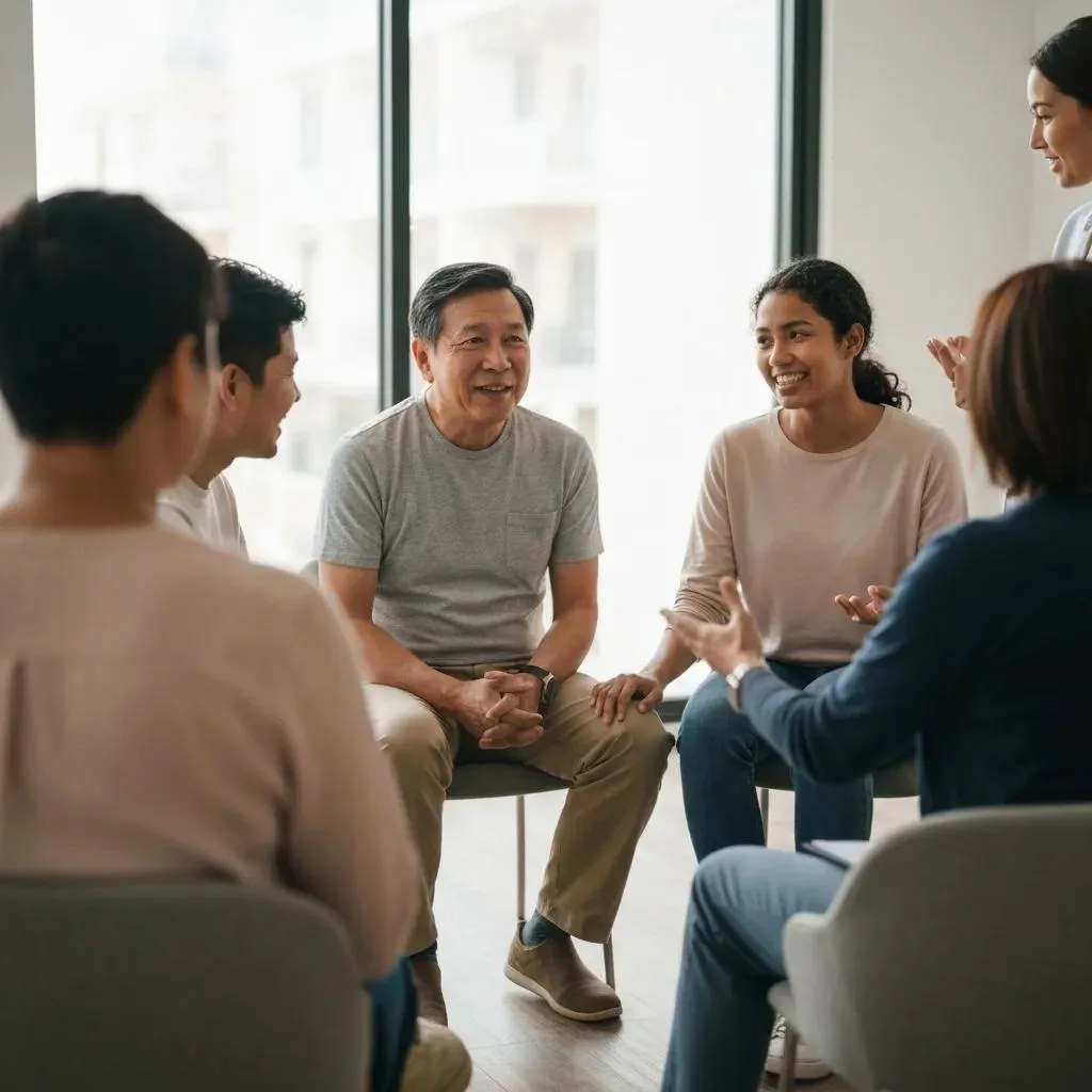 Group Therapy Session Showing Peer Support And Connection In A Holistic Rehab Setting