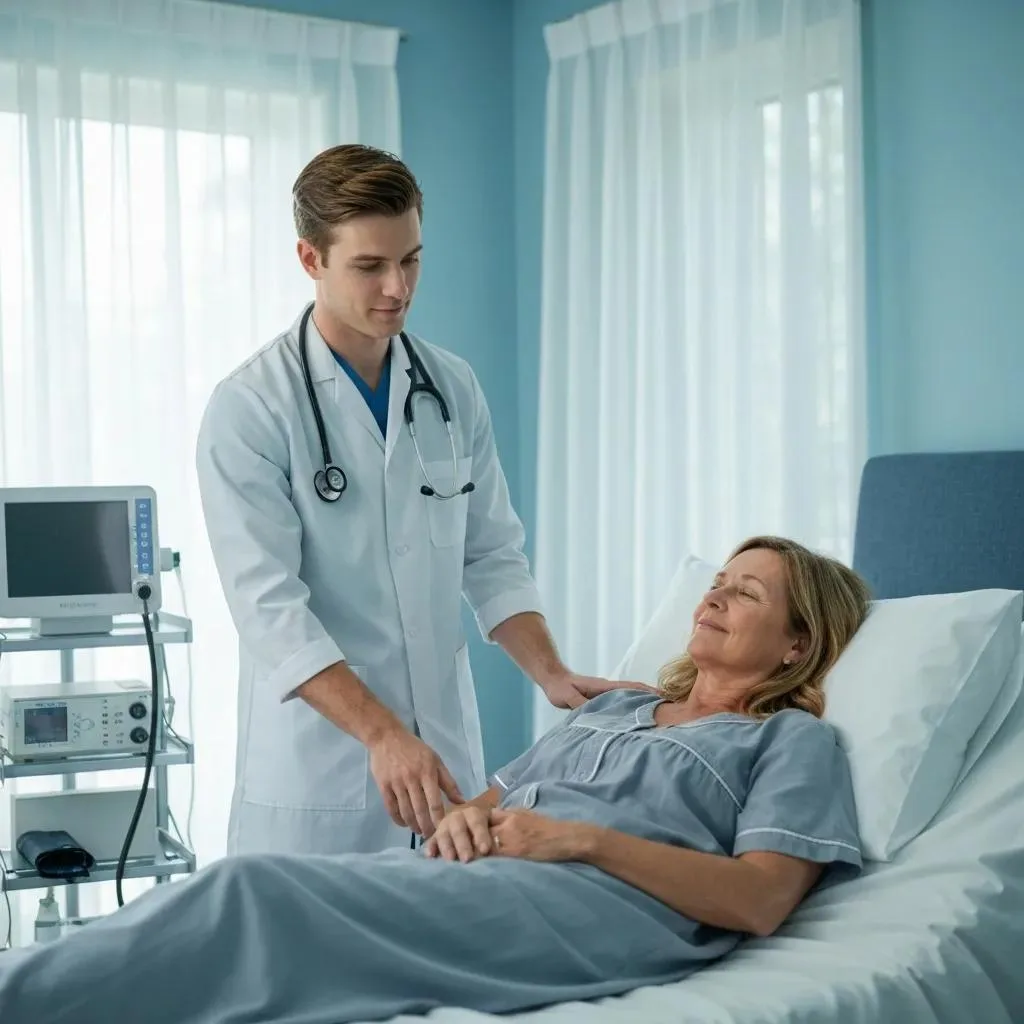Clinician Monitoring A Patient In A Calm Detox Space, Illustrating Medical Safety During Early Recovery