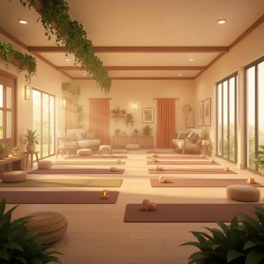 Holistic Addiction Treatment Environment With Yoga Mats And Calming Decor