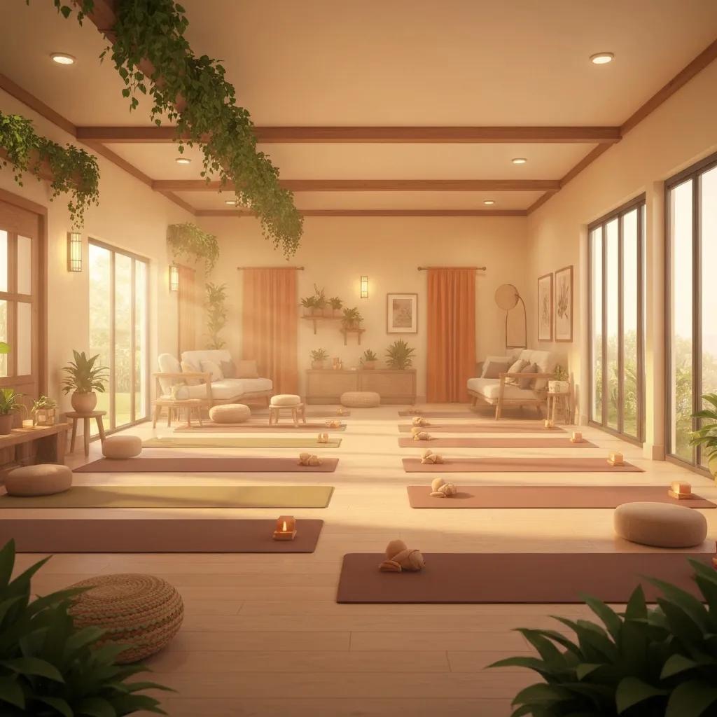 Holistic addiction treatment environment with yoga mats and calming decor