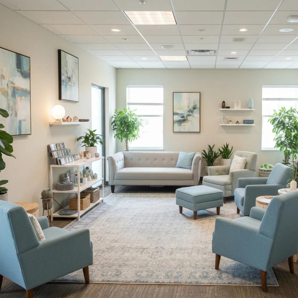 Holistic therapy room with calming decor and wellness elements for addiction recovery