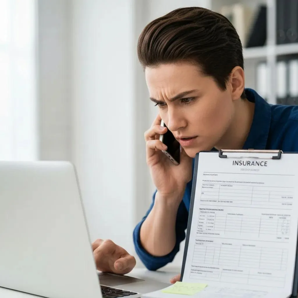 A Person On The Phone Verifying Insurance Benefits For Treatment, With Documents Nearby