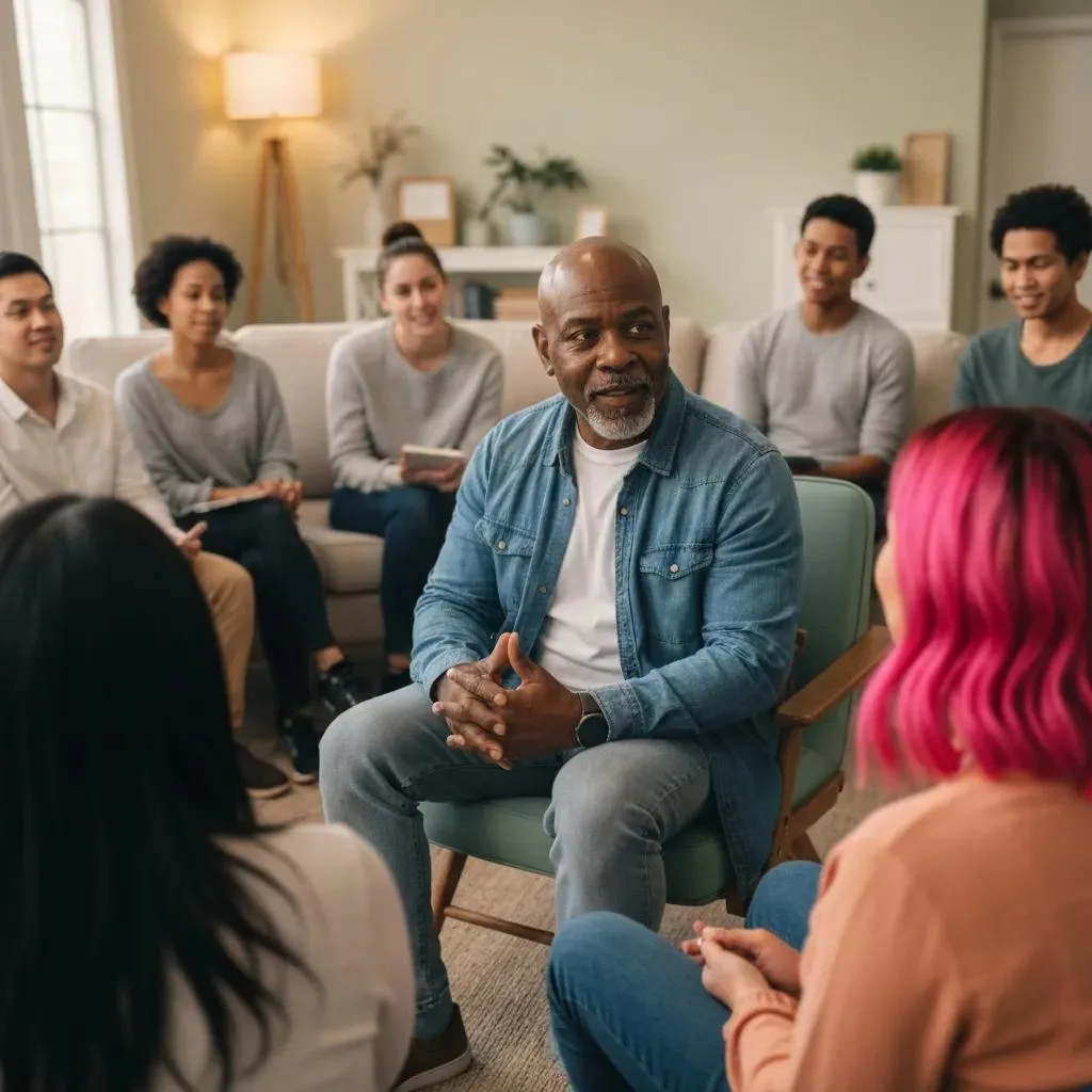 People Attending A Support Group Meeting, Showing Community Support For Families In Recovery