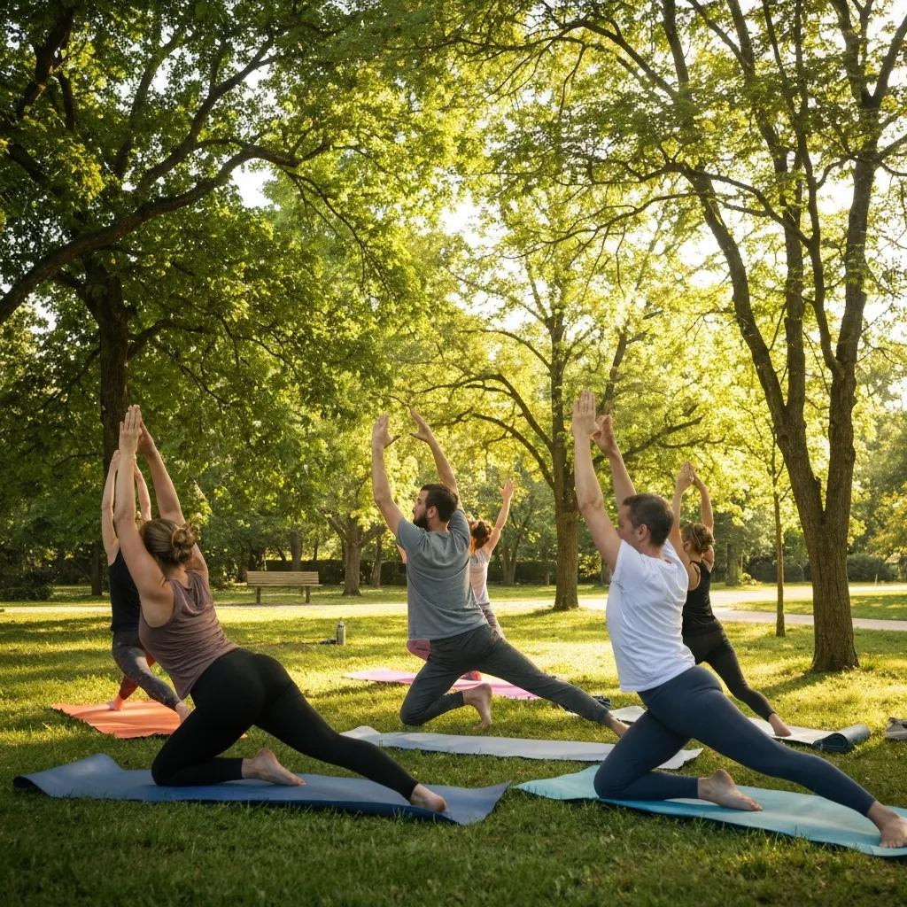 People Practicing Yoga Outdoors, Illustrating Holistic Therapies Used In Recovery