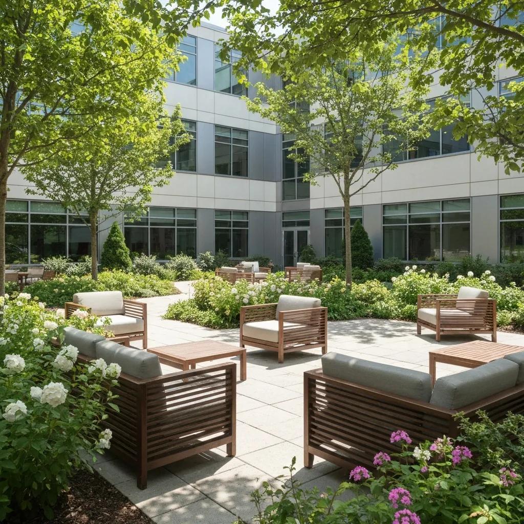 Inpatient drug rehab facility with serene outdoor space promoting recovery and healing