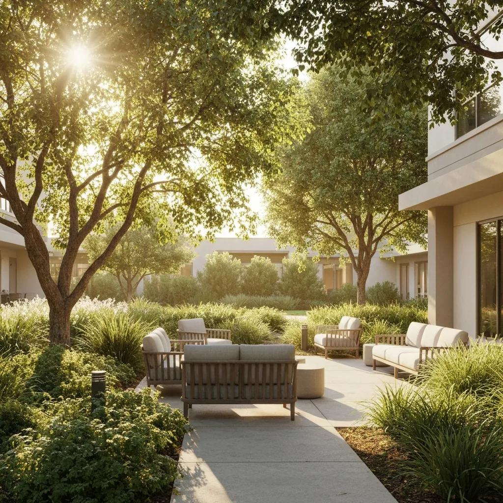 Modern California Inpatient Rehab Facility With Serene Outdoor Space And Inviting Atmosphere