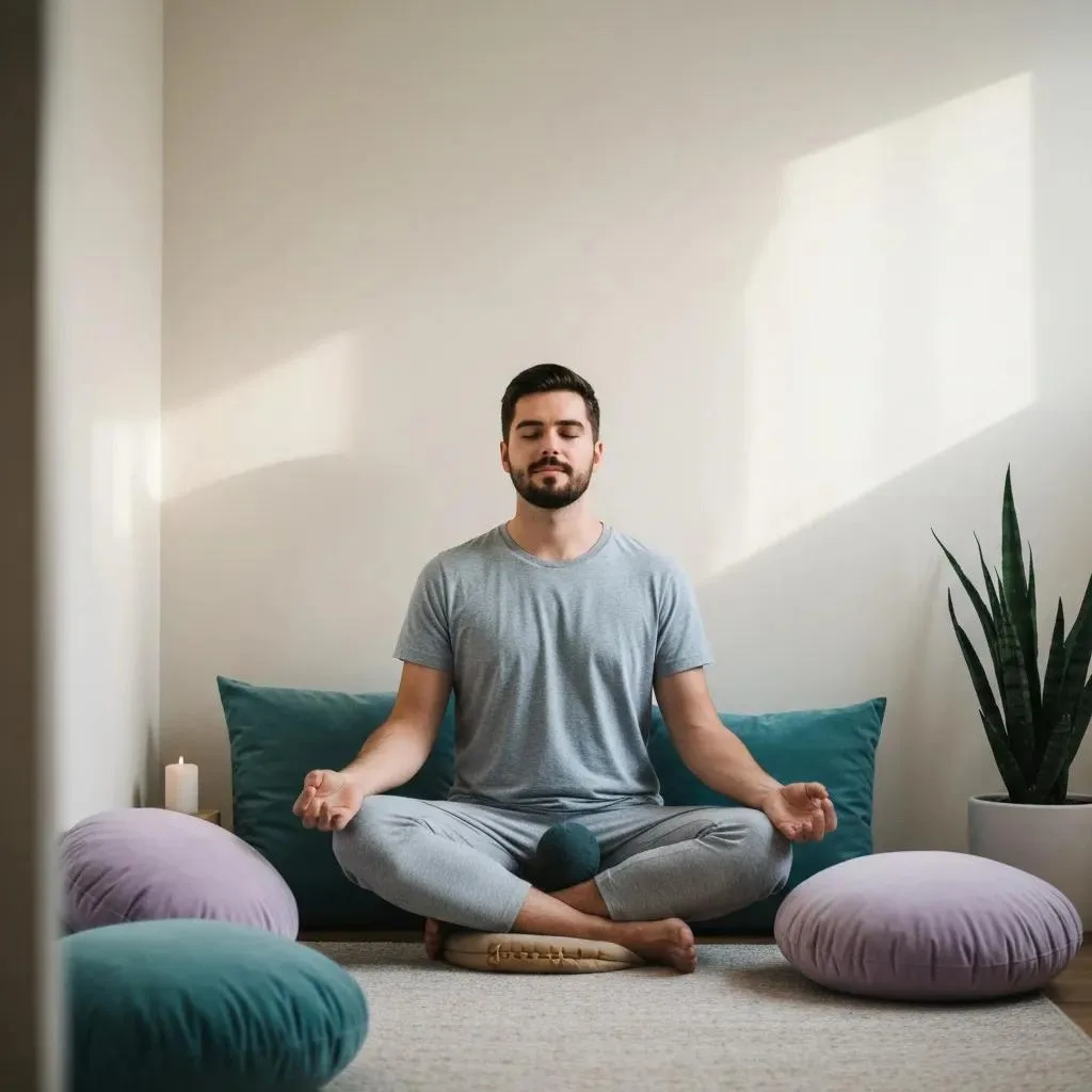 Yoga And Meditation: Essential Tools For Recovery Person Meditating In A Calm Indoor Space To Show Effective Techniques For Managing Cravings