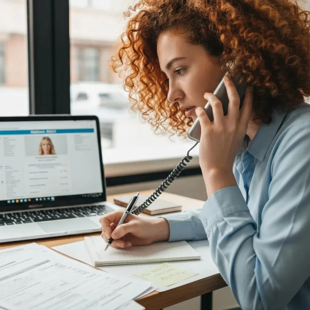 What Does Addiction Treatment Cost With Insurance? Woman on phone verifying insurance benefits for addiction treatment, taking notes with laptop and paperwork on desk.