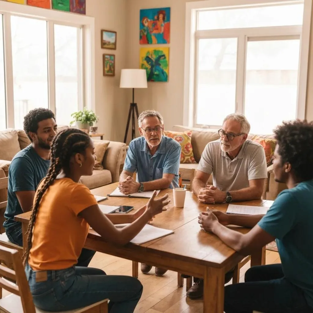 Residents In A Sober Living Home Participating In A House Meeting