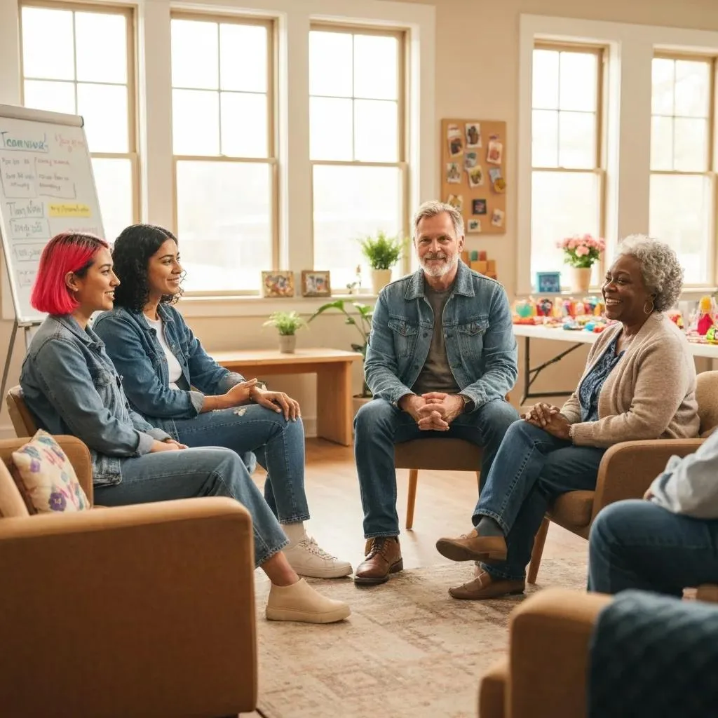 Support Group Meeting For Addiction Recovery In A Community Center