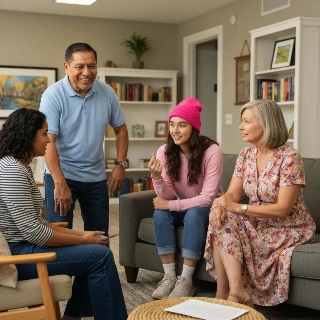 Supportive Group Discussing Addiction Treatment Options In A Warm Environment