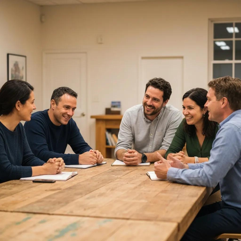 Supportive group therapy session for addiction recovery, emphasizing connection and healing