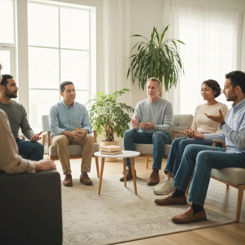 Supportive group therapy session for addiction recovery in California