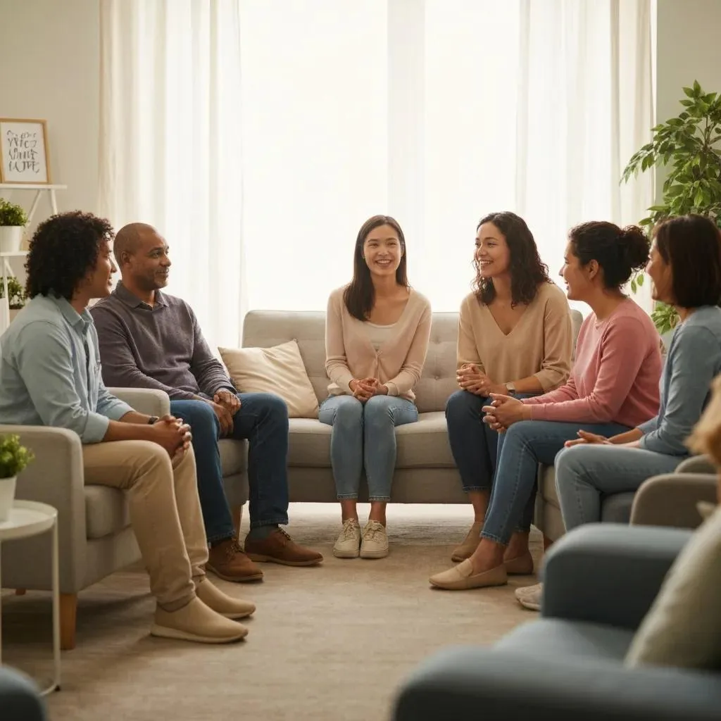 Supportive Group Therapy Session For Addiction Recovery In California, Highlighting Community And Healing