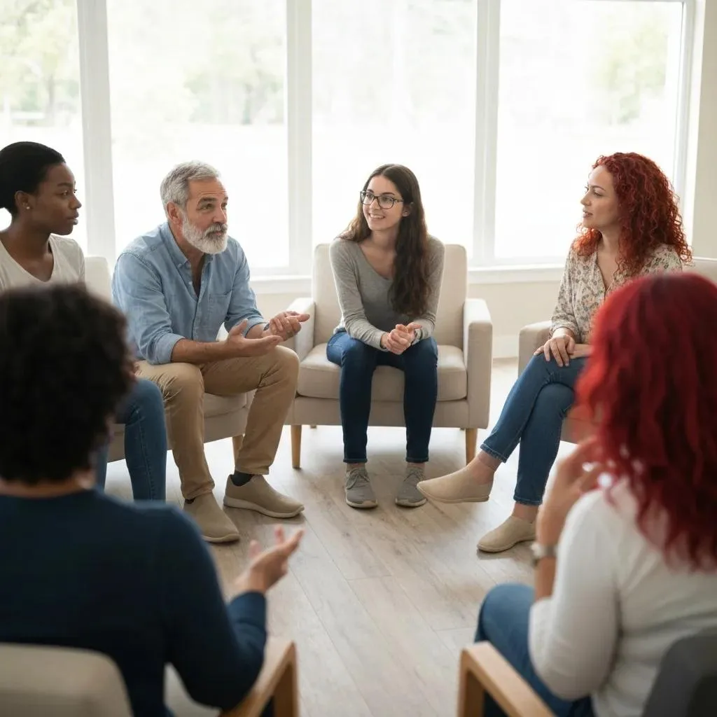 A Supportive Group Therapy Session That Reflects The Community And Structure Of Residential Treatment