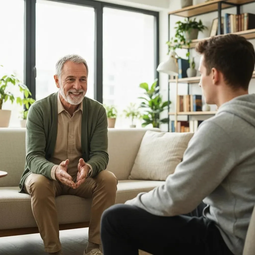A Therapist Meeting With A Client In A Private Counseling Session To Illustrate Core Evidence-Based Treatment Components
