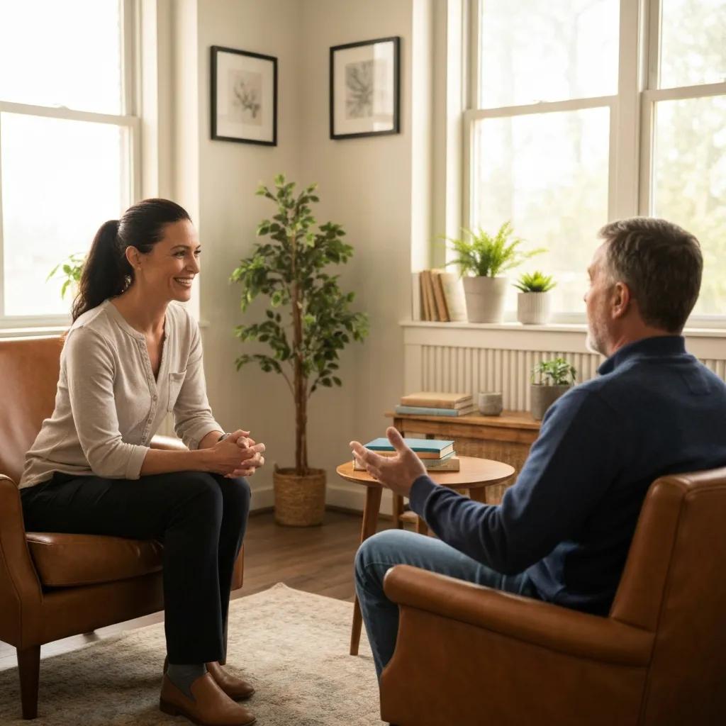 Therapist and client in a supportive behavioral therapy session for addiction recovery