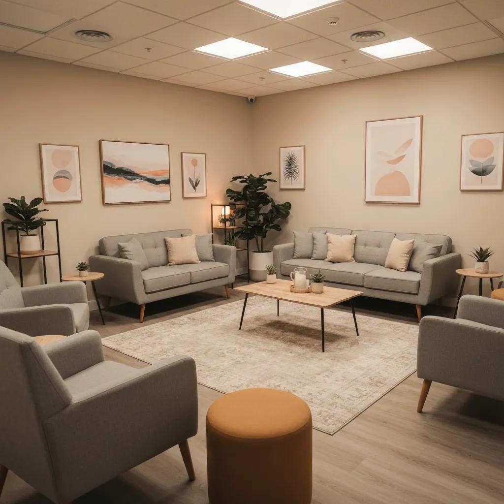 Therapy room designed for individual counseling, emphasizing comfort and support in addiction treatment
