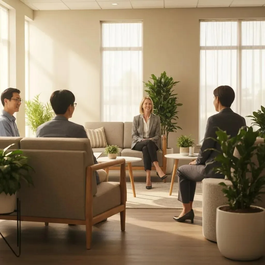 Welcoming Outpatient Rehab Center Reception Area With Supportive Atmosphere
