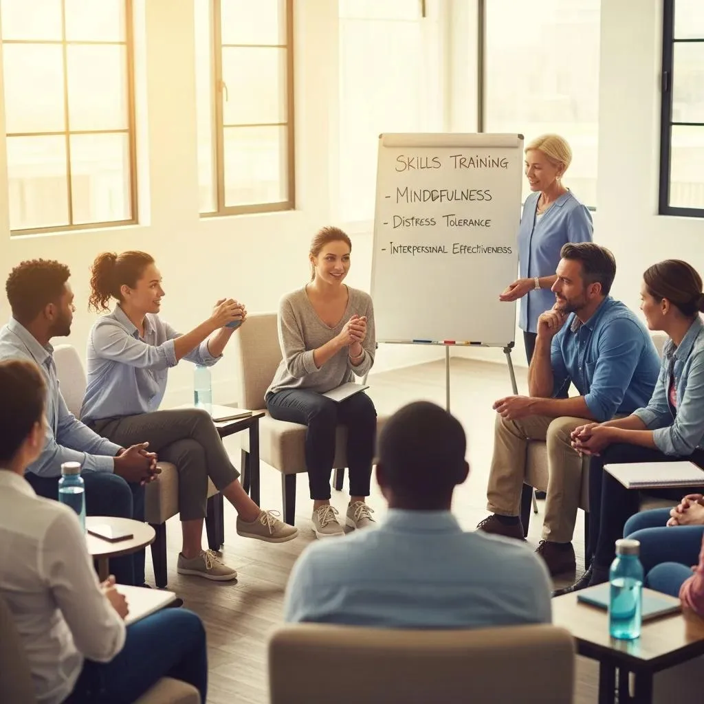 A Group Therapy Session Focused On Coping Strategies For Borderline Personality Disorder, Showcasing Community Support And Skill Development