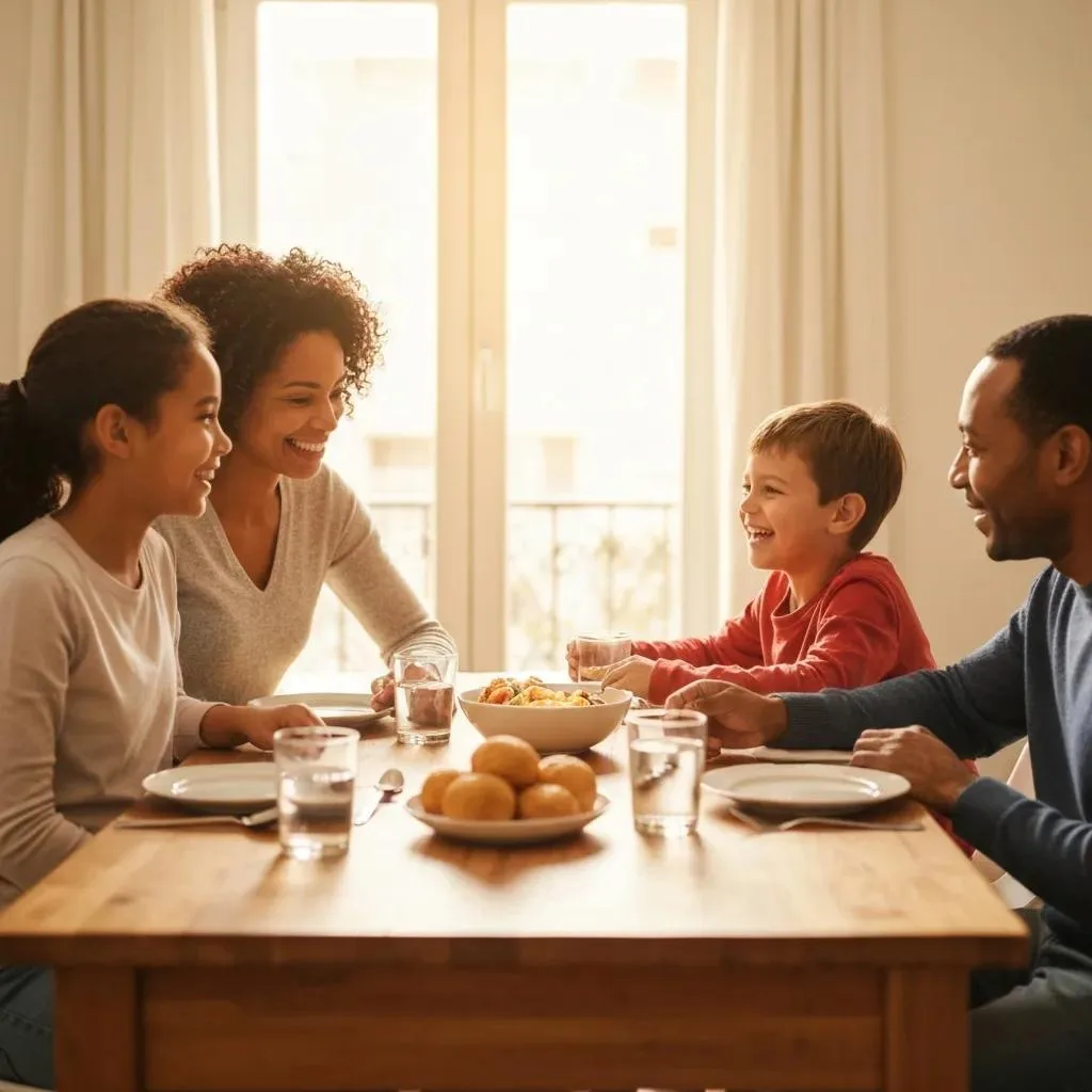 Treatment For Persistent Depressive Disorder Supportive Family Sharing A Meal, Highlighting Practical Family Support For Recovery From Persistent Depressive Disorder