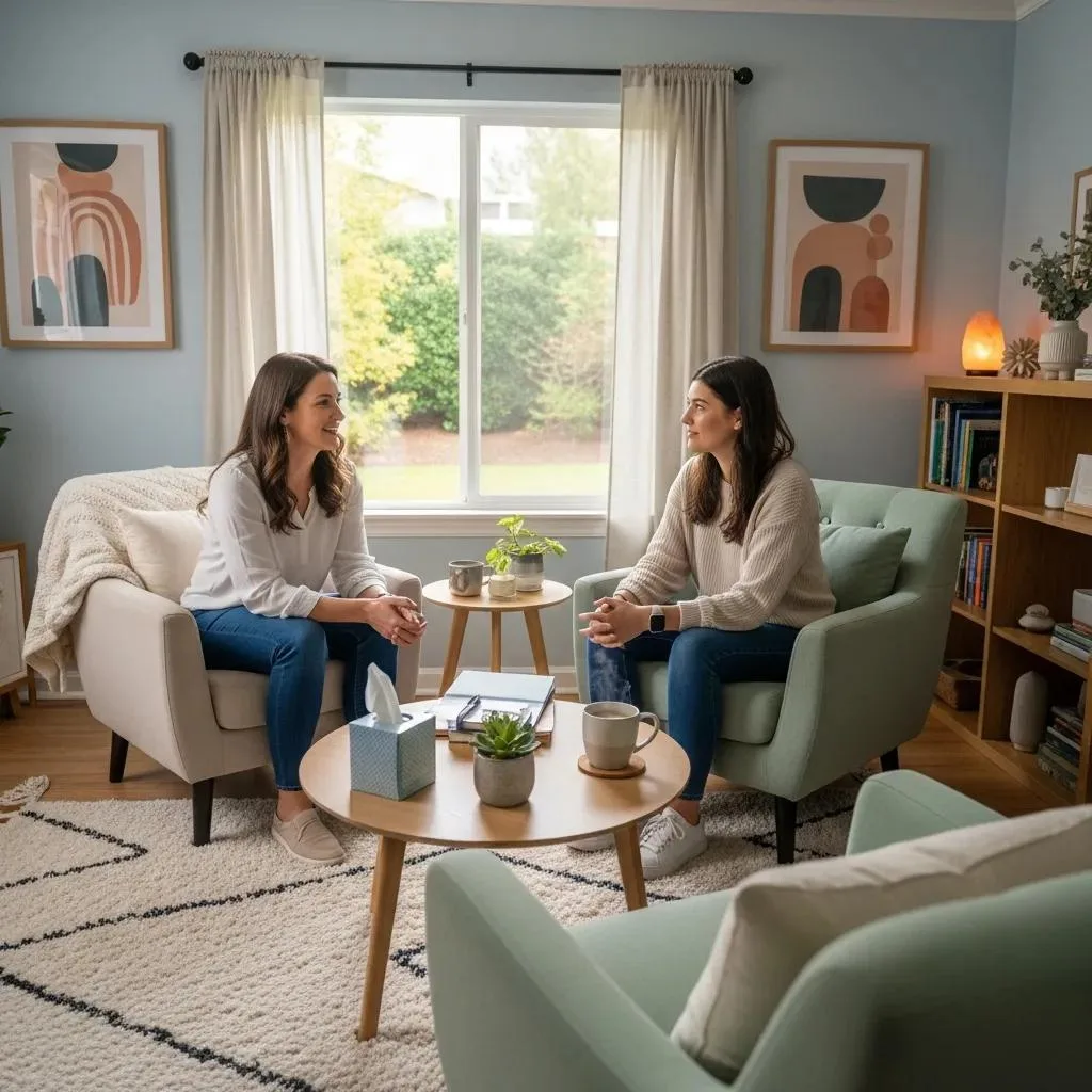 A Therapist And Client In A Supportive Therapy Session, Illustrating The Importance Of Professional Help In Self-Harm Recovery