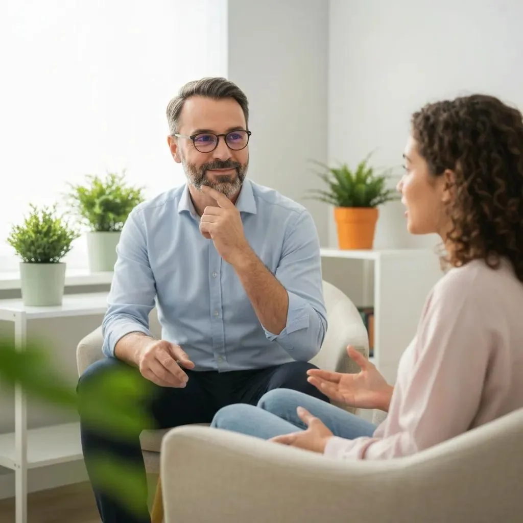 Treatment For Persistent Depressive Disorder Therapist And Patient In A Supportive Session, Illustrating Therapy Options For Persistent Depressive Disorder