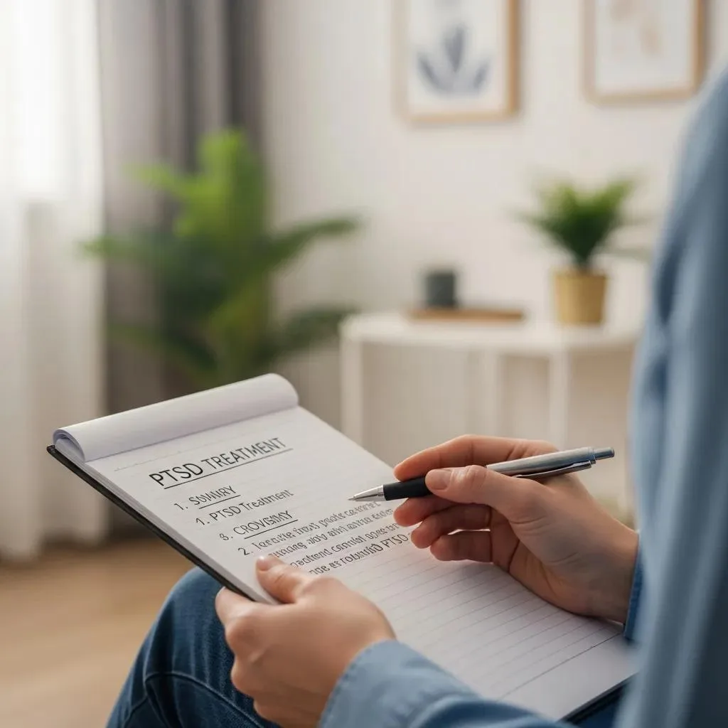 Ptsd &Amp; Trauma: Symptoms, Causes, &Amp; Healing A Therapist'S Hands Holding A Notepad With Notes On Ptsd Treatment Options, Symbolizing Planning And Discussion In Therapy