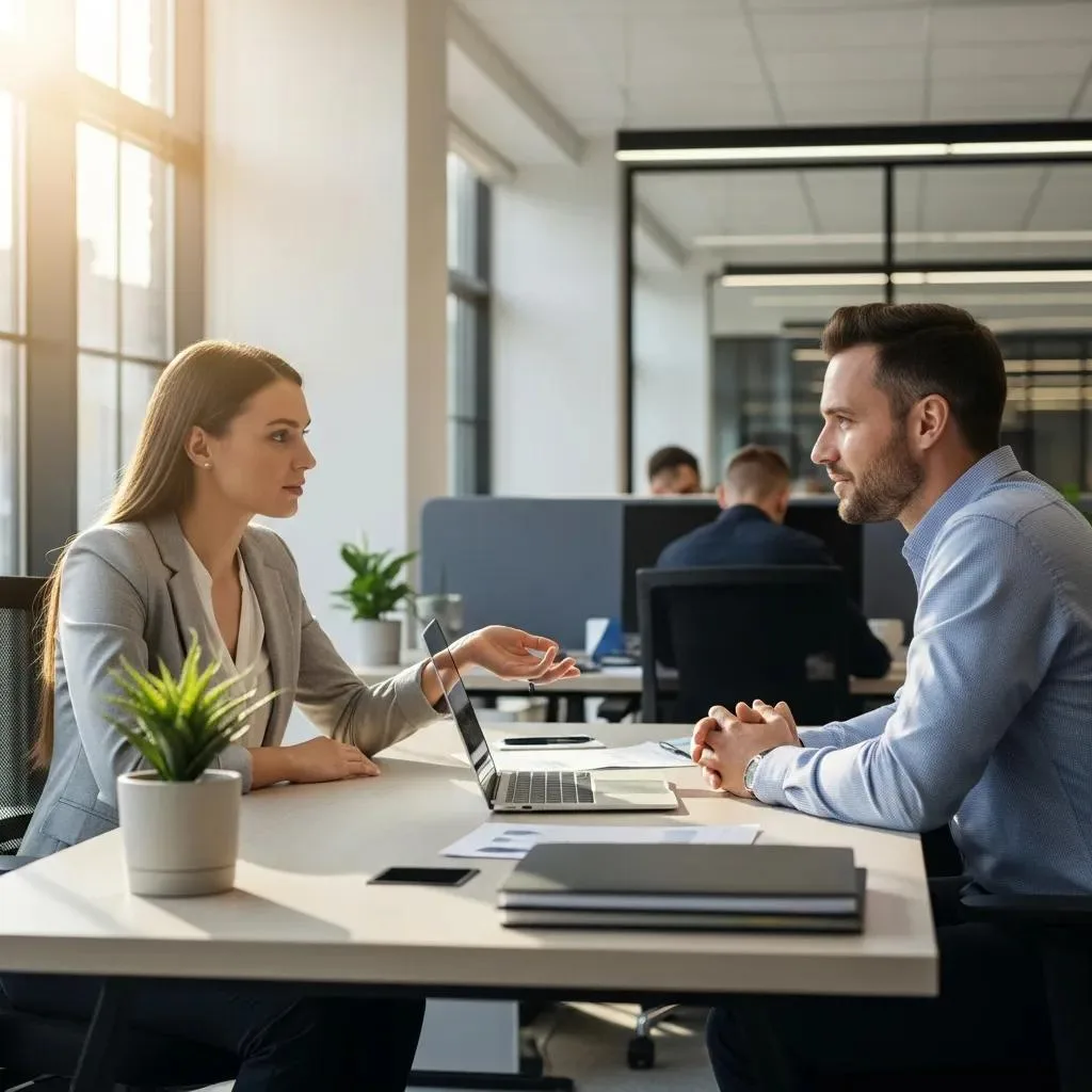 An Employee Discussing Work Boundaries With A Manager In A Supportive Office Setting, Highlighting Recovery And Job Retention