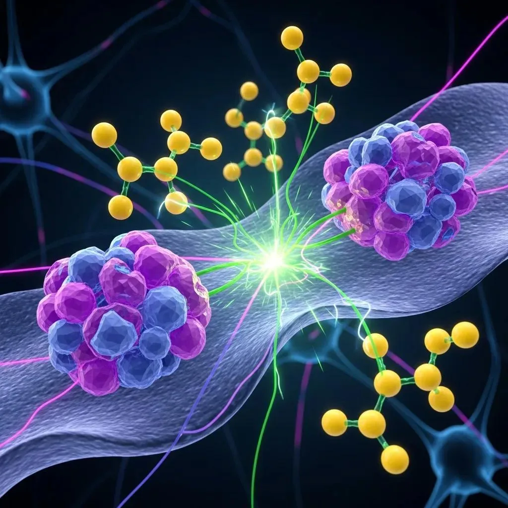 Artistic Depiction Of Dopamine Molecules Interacting With Brain Receptors, Illustrating Their Role In Addiction And Motivation
