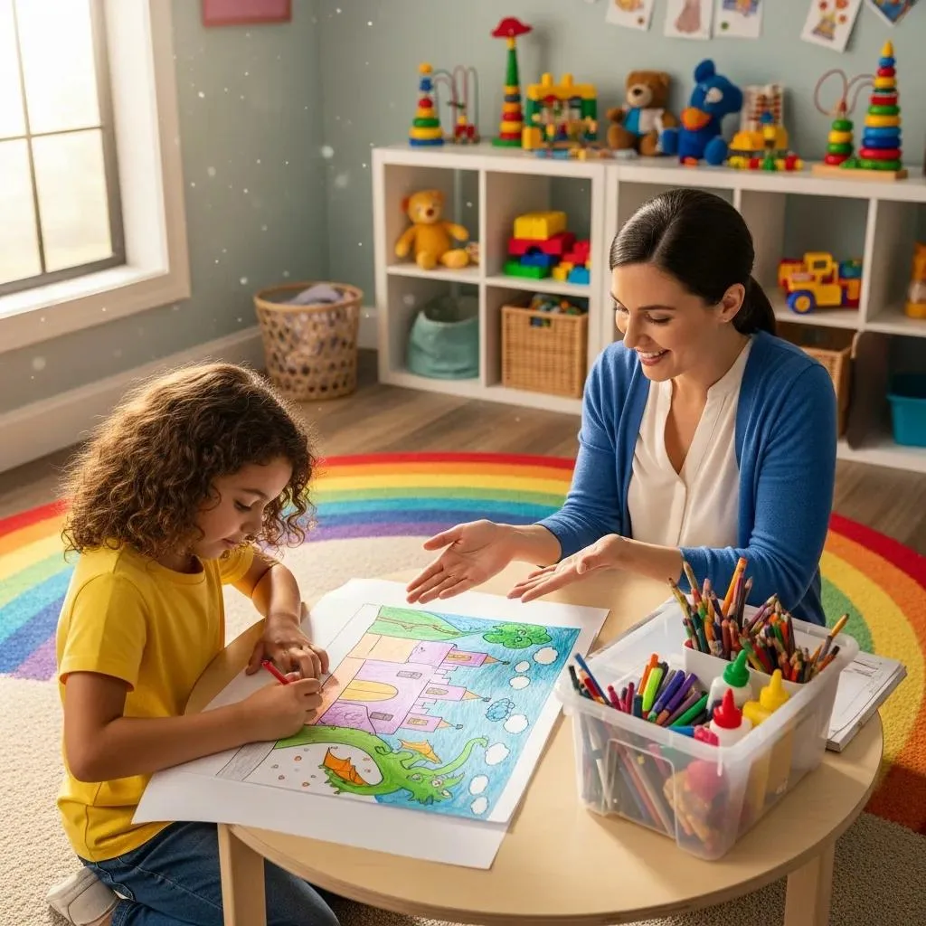 Ptsd &Amp; Trauma Therapy Warner Center Ca Child And Therapist Participating In Trauma-Focused Cbt Session With Creative Activities