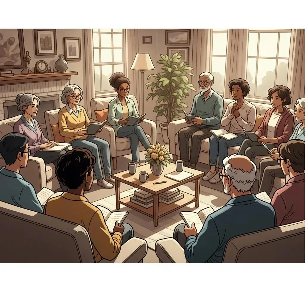 Community Support Meeting For Addiction Recovery In Los Angeles, Showcasing Diverse Individuals Engaged In Conversation