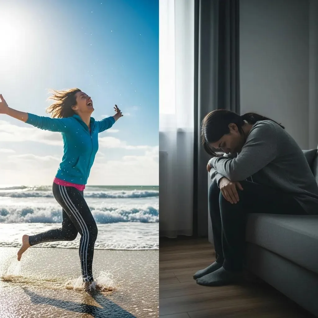 Contrasting Images Of A Person Experiencing High Energy And Low Mood, Illustrating The Symptoms Of Bipolar Disorder